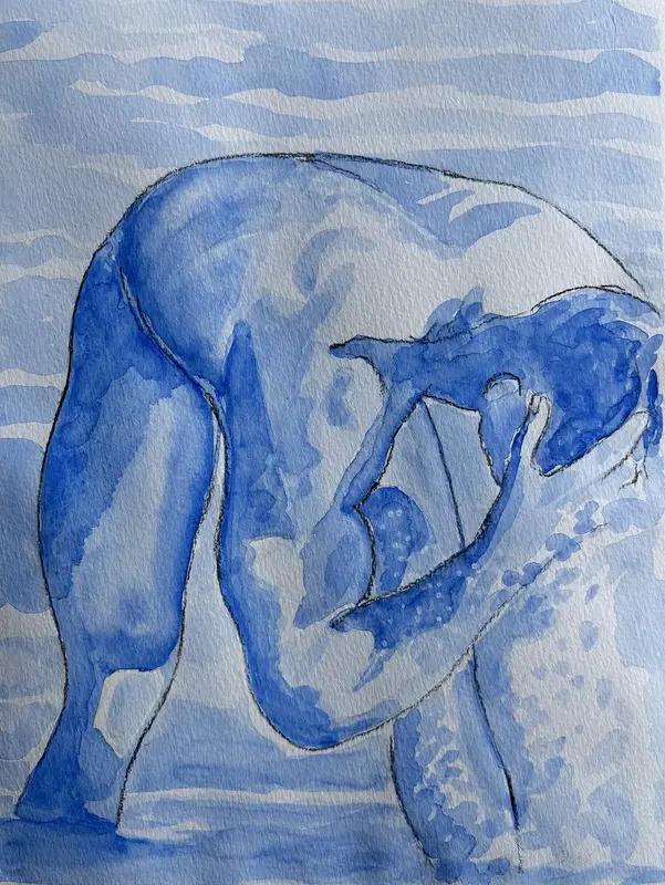 Akvarell Hårtvätt på stranden av Per Forsberg