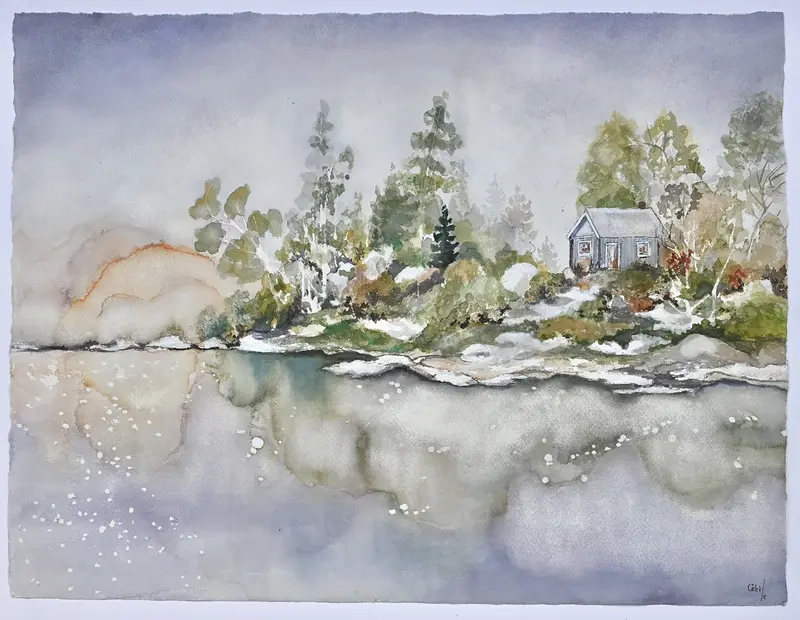 Akvarell Mysiga Ön av Cécile Hansson