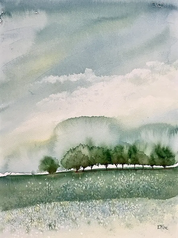 Akvarell Skir grönska av Eva Fox