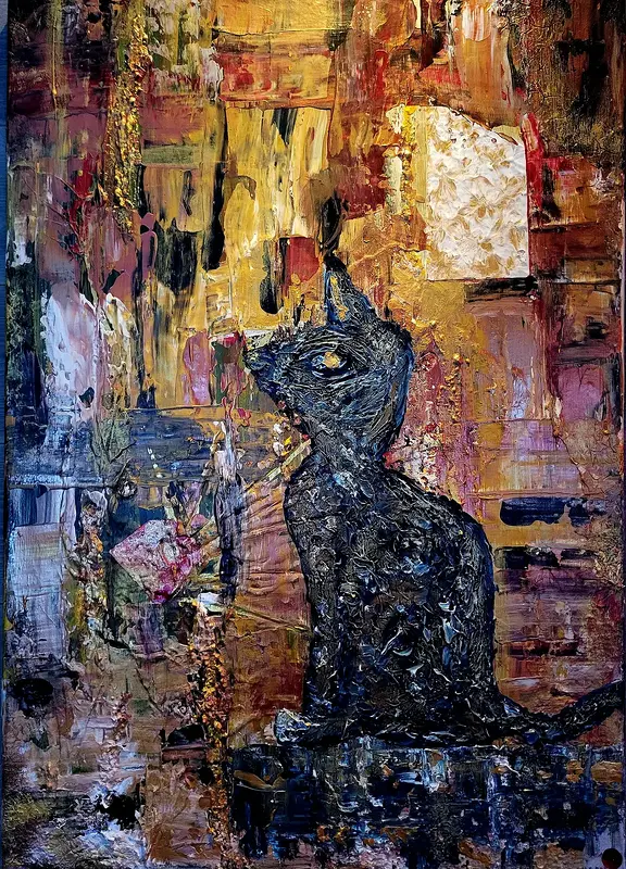 Akrylmålning Katt i stad av Maria Stenborg