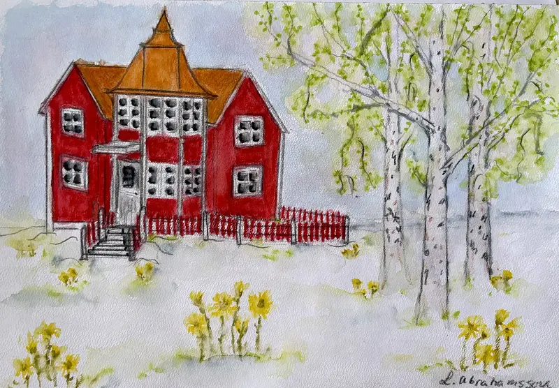 Akvarell Det röda huset av Linda Abrahamsson La Arts Sweden