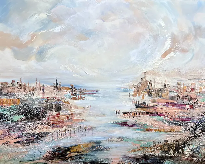 Akrylmålning BETWEEN TWO SHORE av Anne-lee Andersson