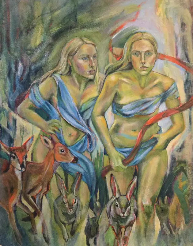 Akrylmålning Skogens Arketyper – Samtida Figurativt Måleri. av Lana BLINK