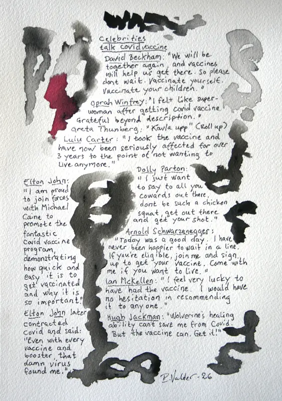 Celebrities talk covid vaccine (postcard) av Bernard Valter