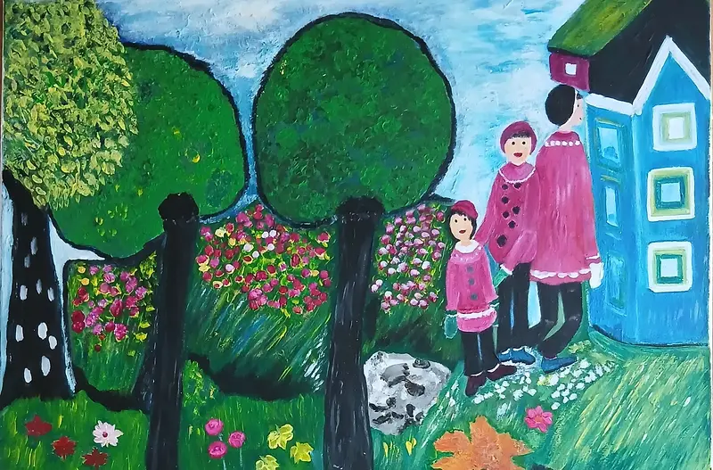 Akrylmålning Familjen av Monica Hamberg