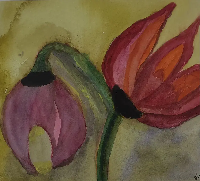 Akvarell Liggande Tulpaner #2, inglasad av Siv Sundell