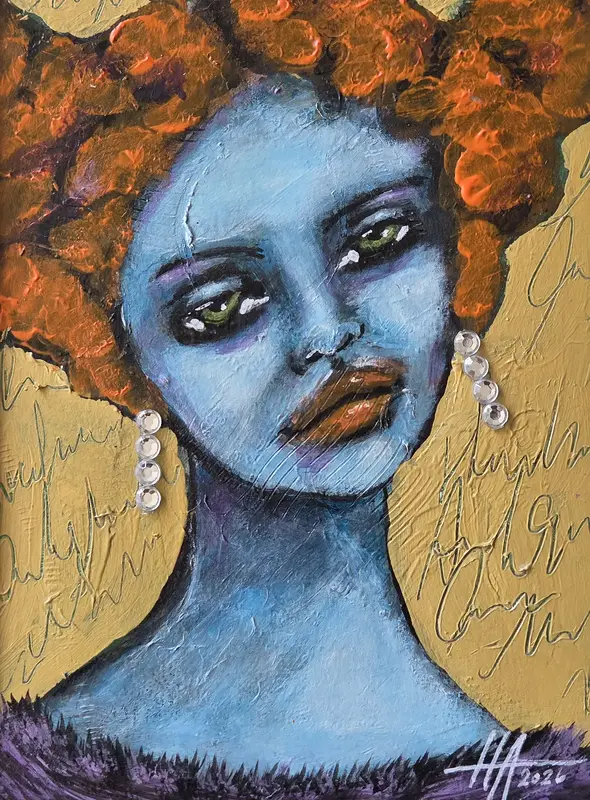 Akrylmålning Blue face 2 av Helena Andreasson