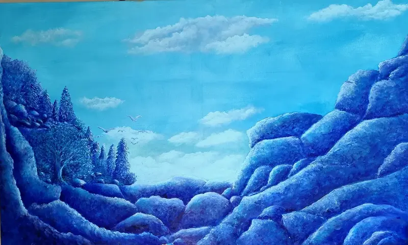 Akrylmålning Blue rock av Maria Borgring ( Fd Lindberg)