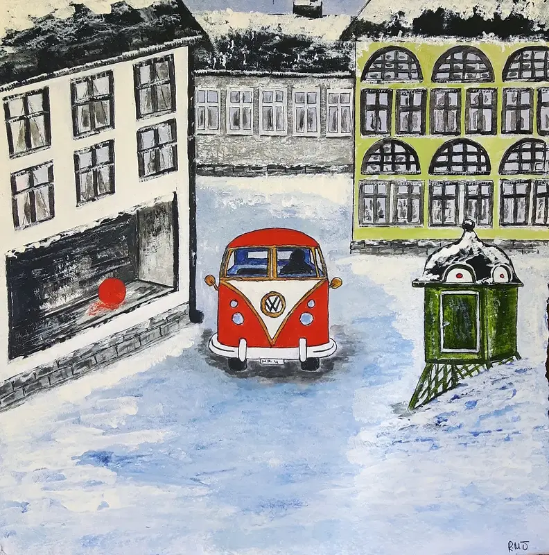 Akrylmålning Bussen i gränden av Rose-Marie Österström