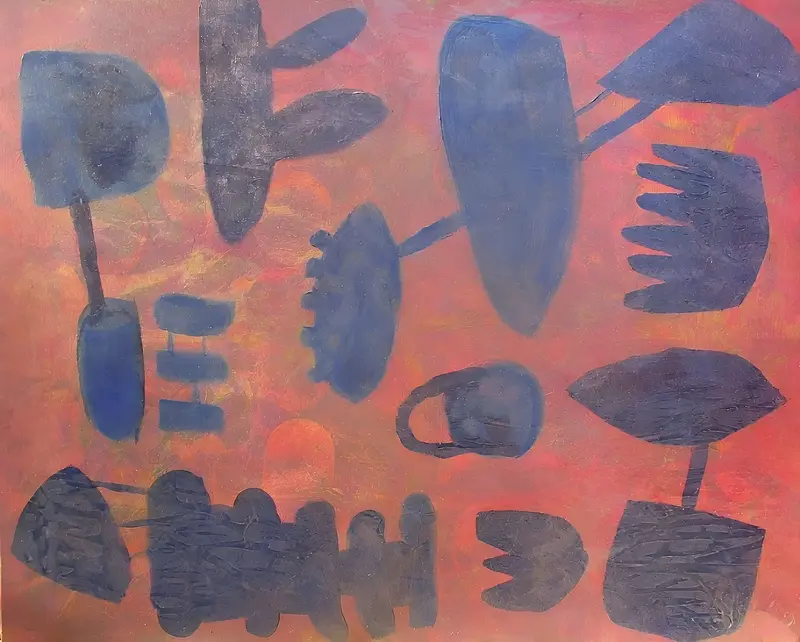 Akrylmålning Blå former i glödande skymning av Kenneth Svensson