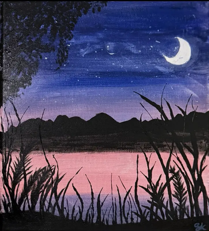 Akrylmålning Silent pink moon av Safa Khalaf