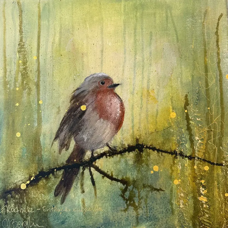 Akrylmålning Rödhake av Monica Berglin