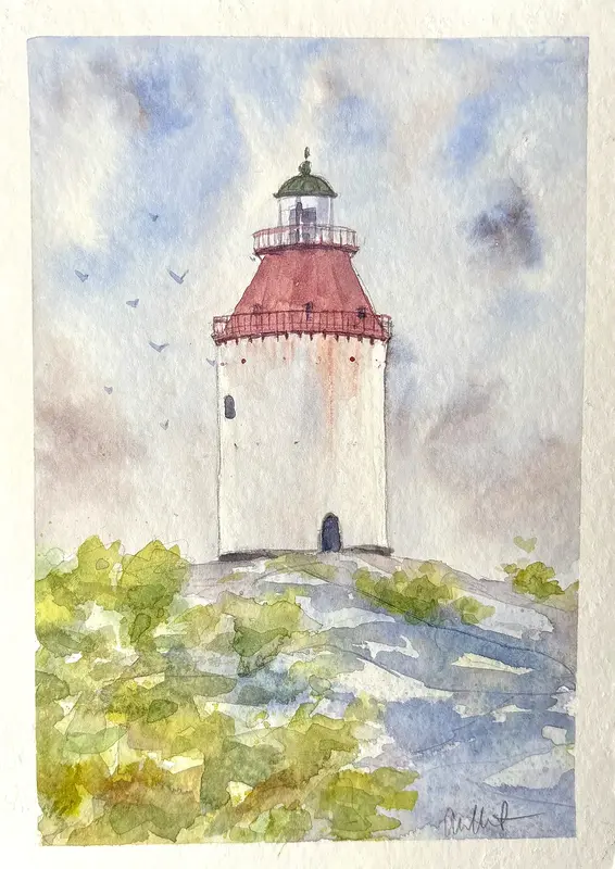 Akvarell Landsorts fyr av Anna Wolf