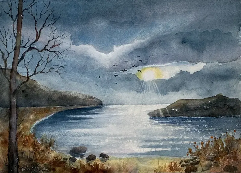 Akvarell Late afternoon a day in october av Ulla Lidman