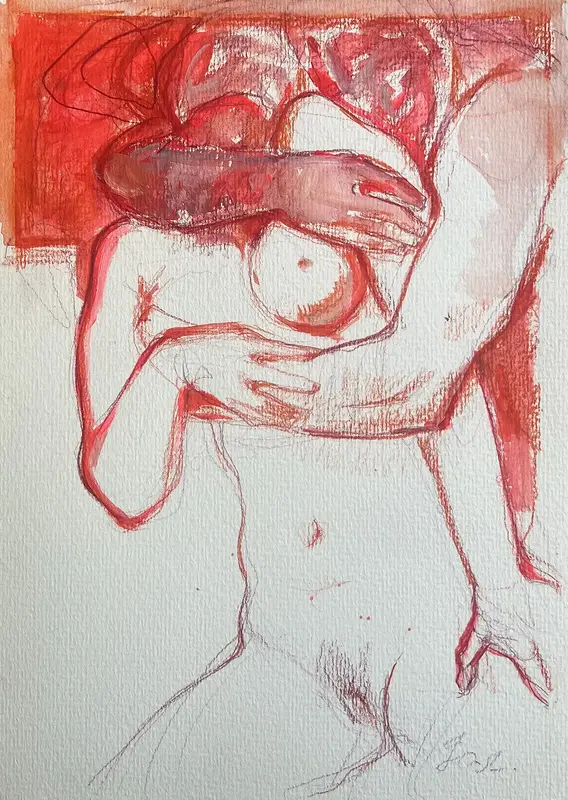 Akrylmålning Sensitive communication av Yuliia Levytska