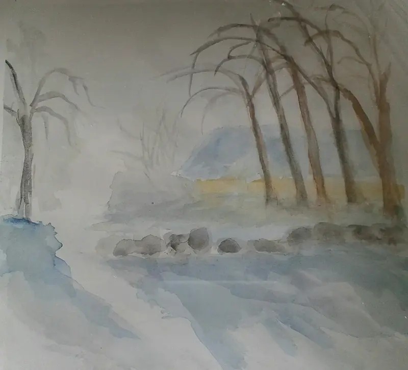 Akvarell Vintervy/Winter view av Sonja Svensson