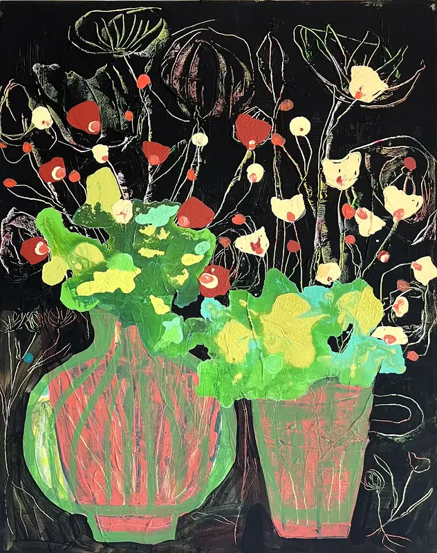 Akrylmålning Midnattsflora av Helena Renström