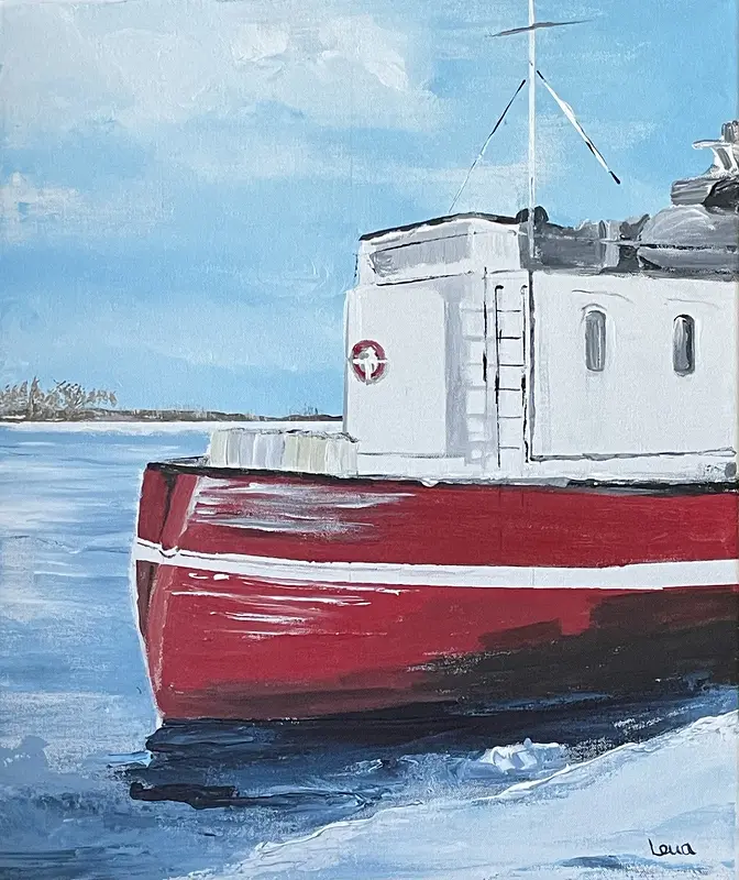 Akrylmålning Bogserbåt av Lena Hallman