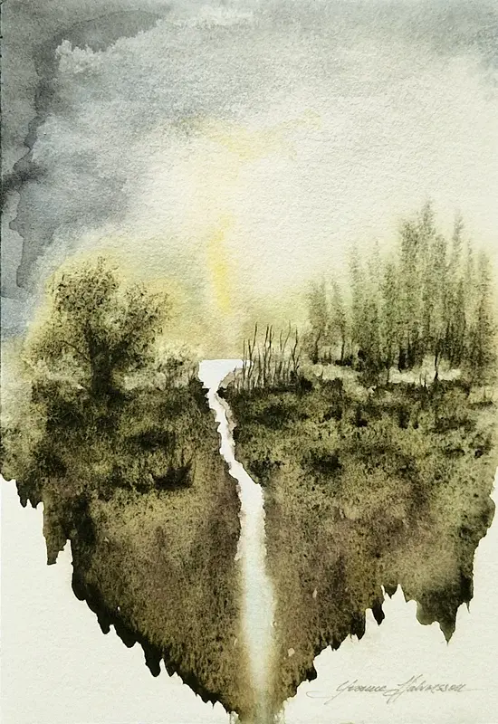 Akvarell Sensommarkväll av Yvonne Halvarsson