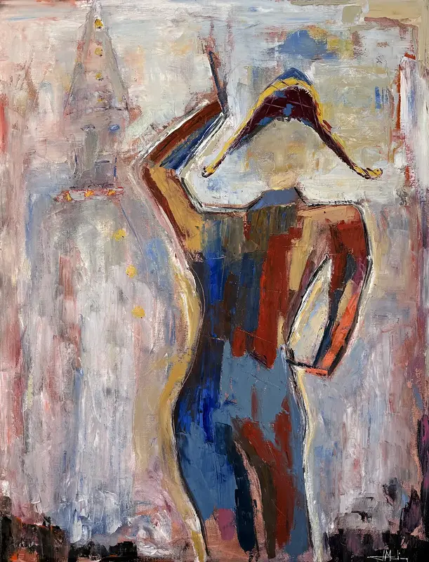 Oljemålning Arlecchino e Pierrot av Joao Medina