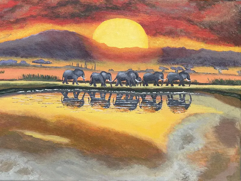 Akrylmålning En efter en av Elin Johansson