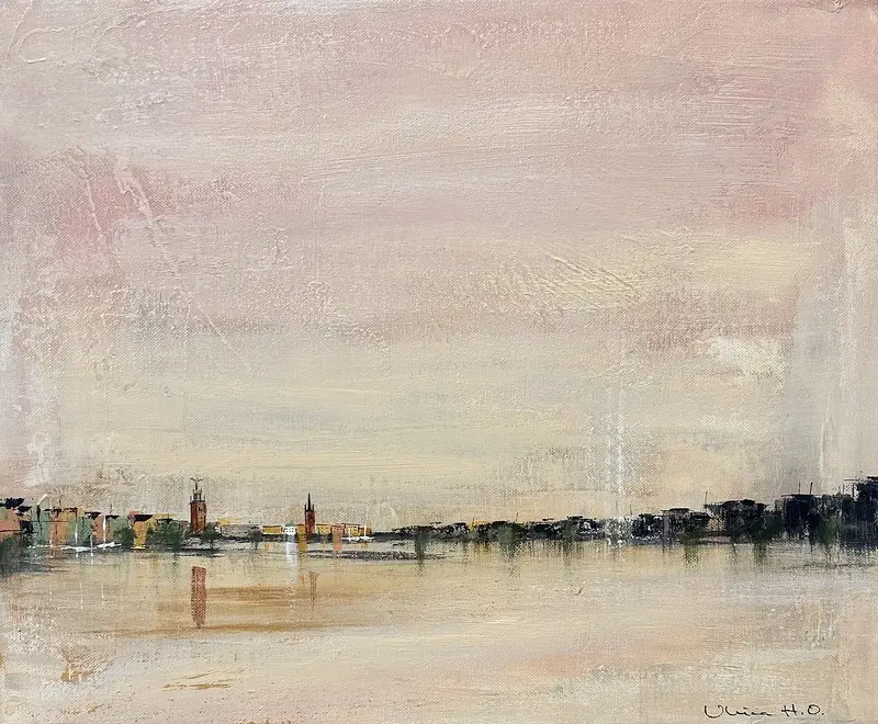 Akrylmålning Litet Stockholm i rosa av Ulrica Halling Olsson_art Stockholm