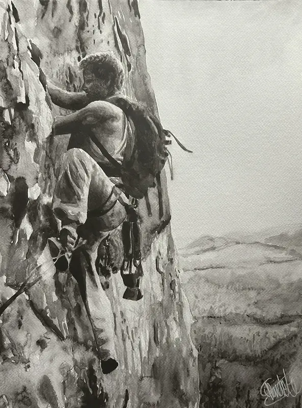 Akvarell Friklättraren av Christian Prändel