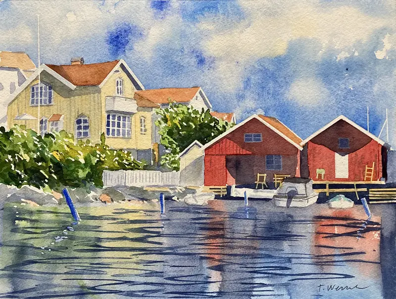 Akvarell Somrigt (Grundsund) av Tord Wennerblom