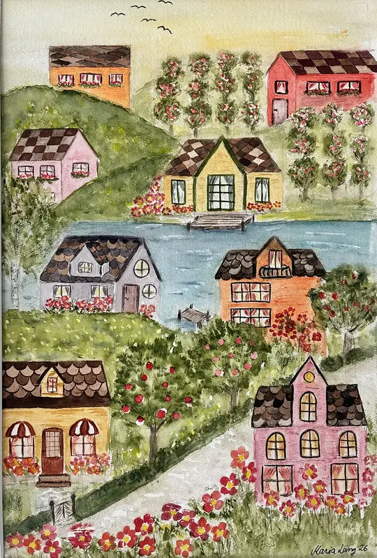 Akvarell Äppelriket av Maria Lang