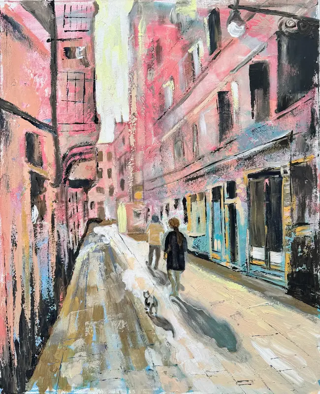 Akrylmålning Piccolo cane av Malin Ask