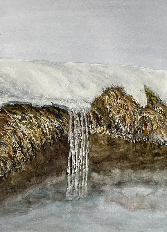 Akvarell Vintern ger vika av Lilly Nordström