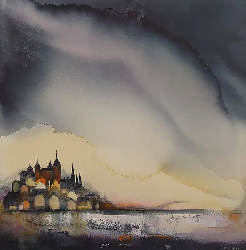 Akvarell Mörka skyar av Eva Högberg