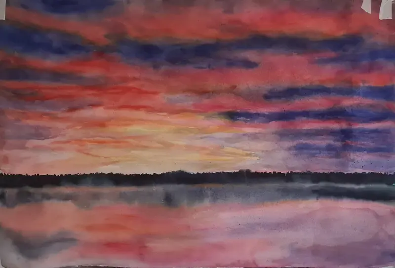 Akvarell Morgon sol av Into Särkelä