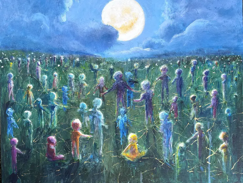 Akrylmålning Alla dessa trådar av Marie Eriksson Osborne