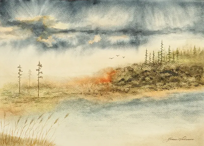 Akvarell Efter regn av Yvonne Halvarsson