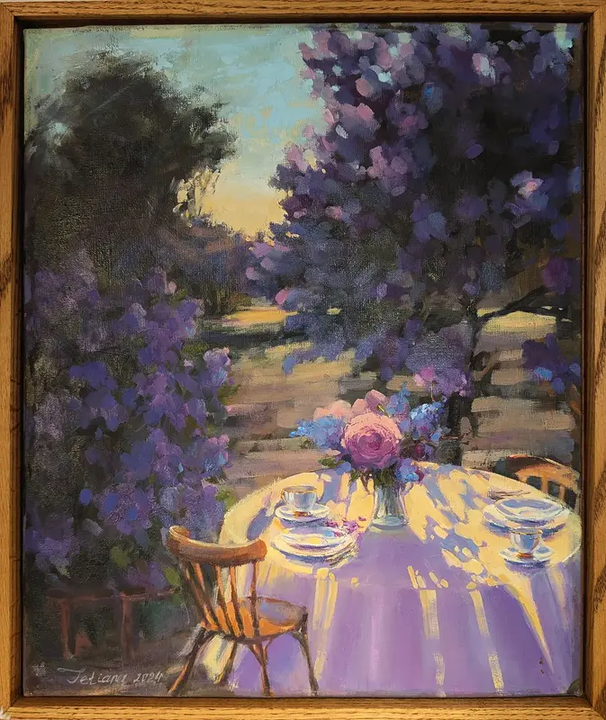 Oljemålning Dinner in lilacs av Tetiana Kozhushko
