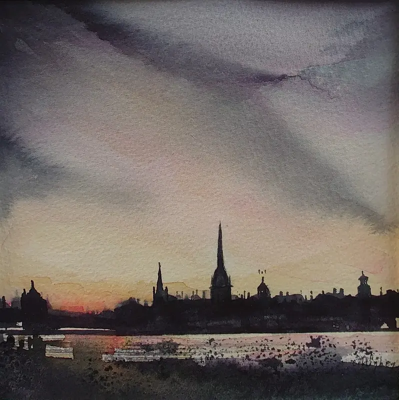 Akvarell Gyllene timmen av Eva Högberg