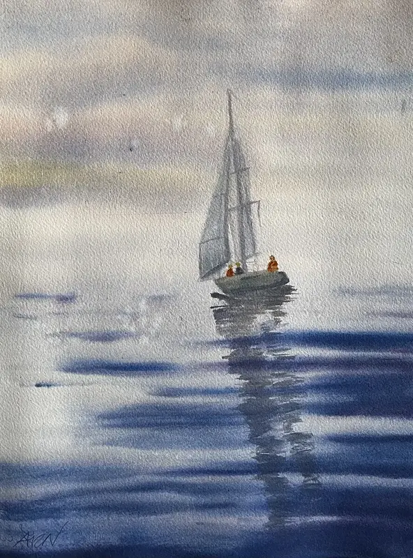 Akvarell Segelbåt på stilla hav av Anna-Karin Nystrand