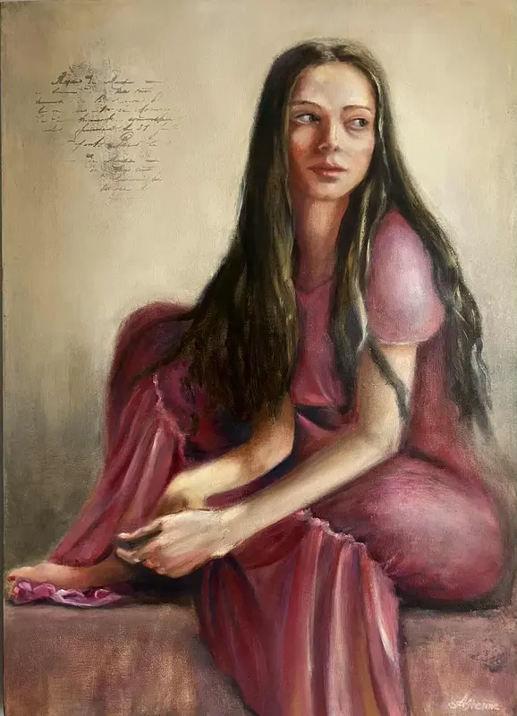 Oljemålning Kvinnan i den rosa klänningen av Anzhelika Henne