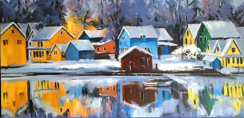 Oljemålning Different winter av Tetiana Kozhushko