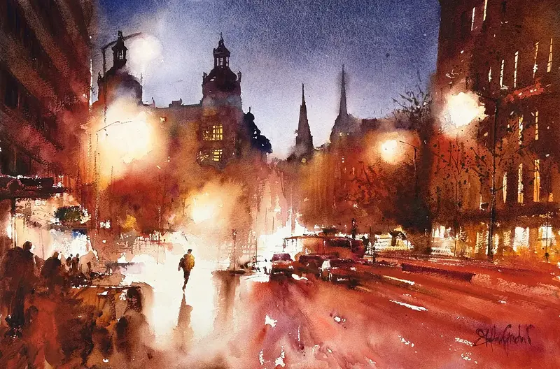 Akvarell Vasagatan av Stefan Gadnell