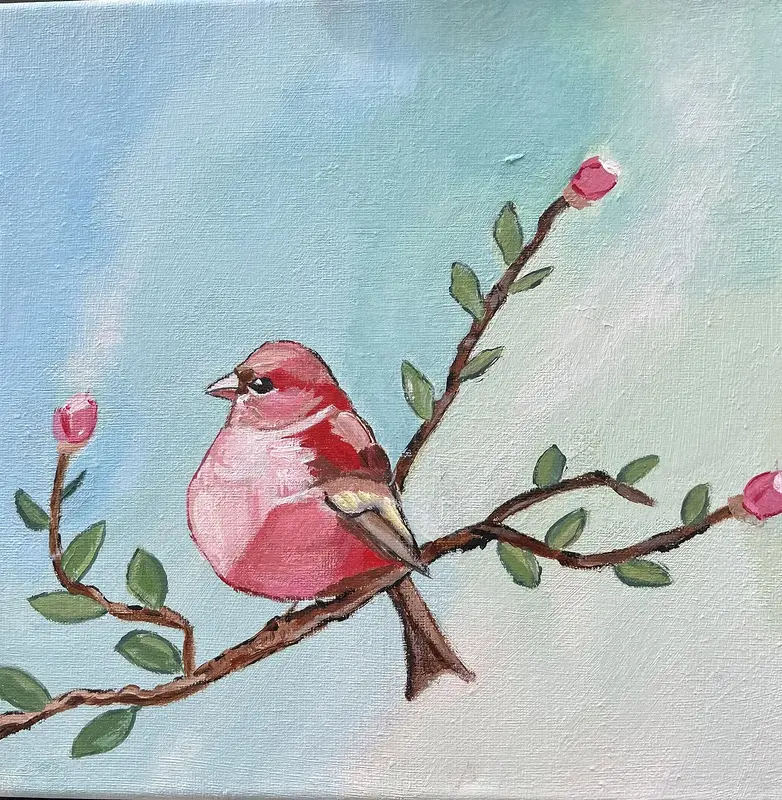 Akrylmålning Rosa fågel av Anne-sofie Lundgren
