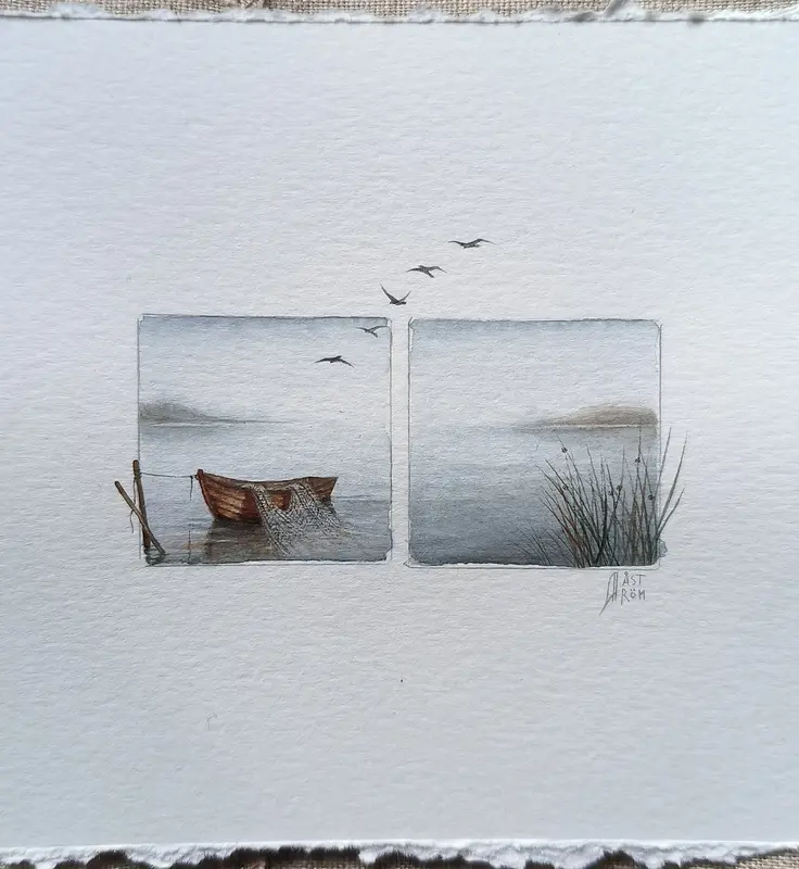 Akvarell The old and the sea av Anna Åström