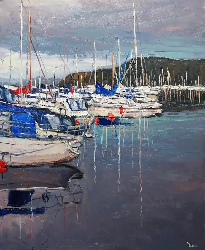 Oljemålning Båtarna av Yuanyuan Liu