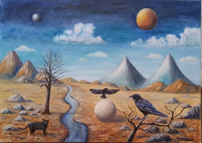 Oljemålning Oväntat besök av Tony Nilsson