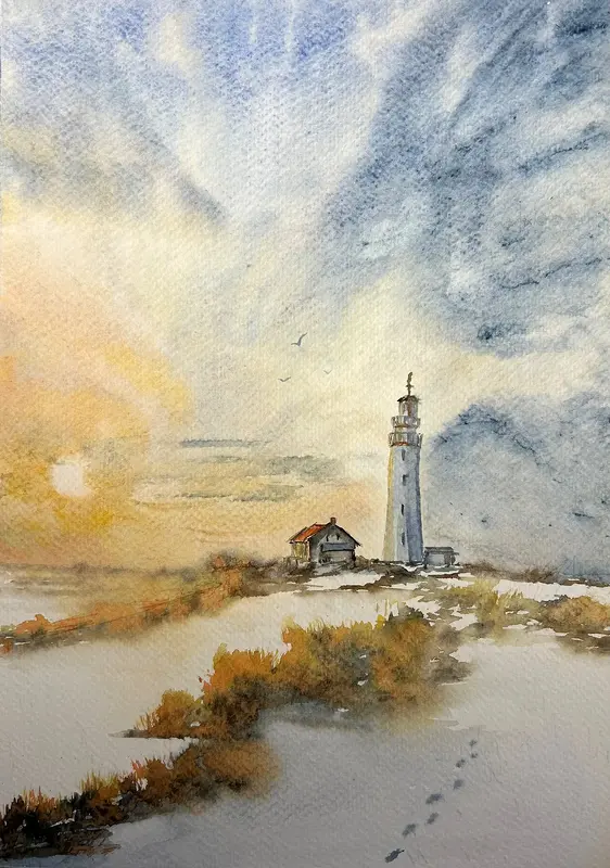 Akvarell Fyren av Inger Axbrink