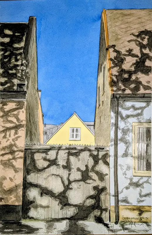 Akvarell Östra Vallgatan 29-31 Lund av Pär Håkan Henriksson