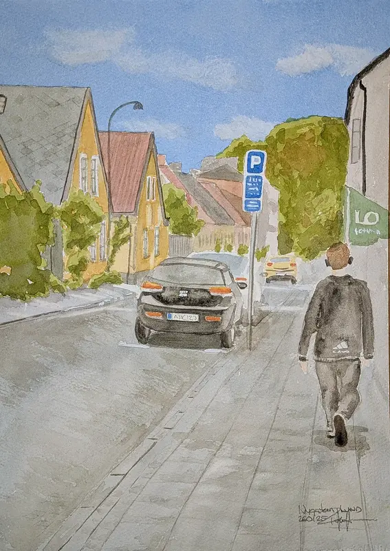 Akvarell Nygatan Söderut av Pär Håkan Henriksson