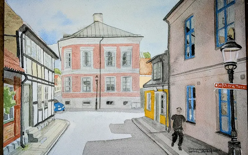 Akvarell Tomegapsgatan i Lund, 20123 av Pär Håkan Henriksson