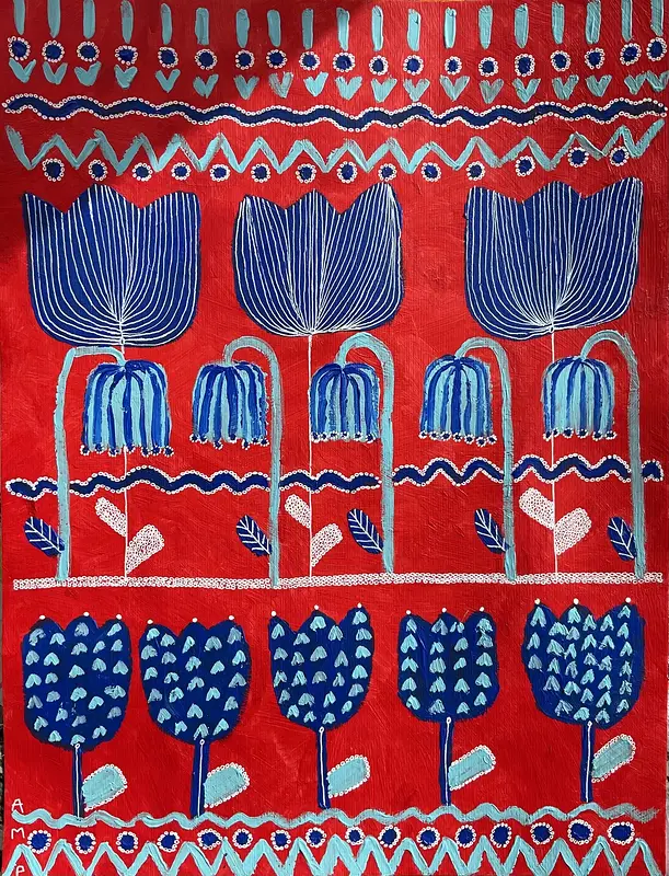 Red and blue garden av Anna Margaretha Pettersson